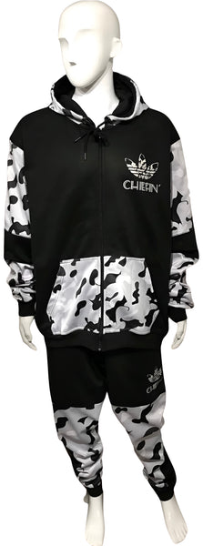 ^CHIEFIN’ ADI-FEATHER^ (WHITE CAMOUFLAGE) LUXURY HOODED ZIP UP TRACKSUITS (CUT & SEW)