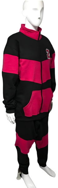 ^23^ (BLACK-HOT PINK) ZIP UP TRACKSUITS (CUT & SEW) (UNISEX)