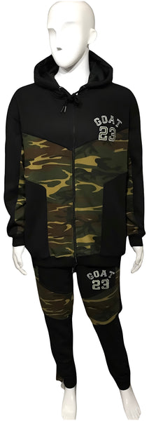 ^23 GOAT^ CAMOUFLAGE LUXURY ZIP UP SWEATSUITS (CUT & SEW) (EMBROIDERED LOGOS)