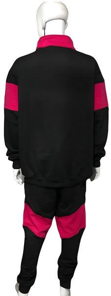 ^23^ (BLACK-HOT PINK) ZIP UP TRACKSUITS (CUT & SEW) (UNISEX)