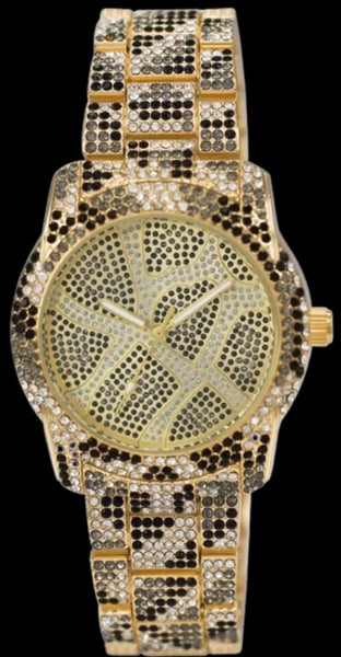 *MC* ~ICED OUT~ (WOMEN’S) METAL BAND HIP HOP STYLE WATCHES (BLACK/GOLD)
