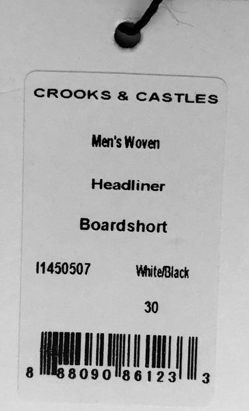 ^CROOKS & CASTLES^ (WHITE-BLACK SUBLIMATION) BOARD SHORTS FOR MEN