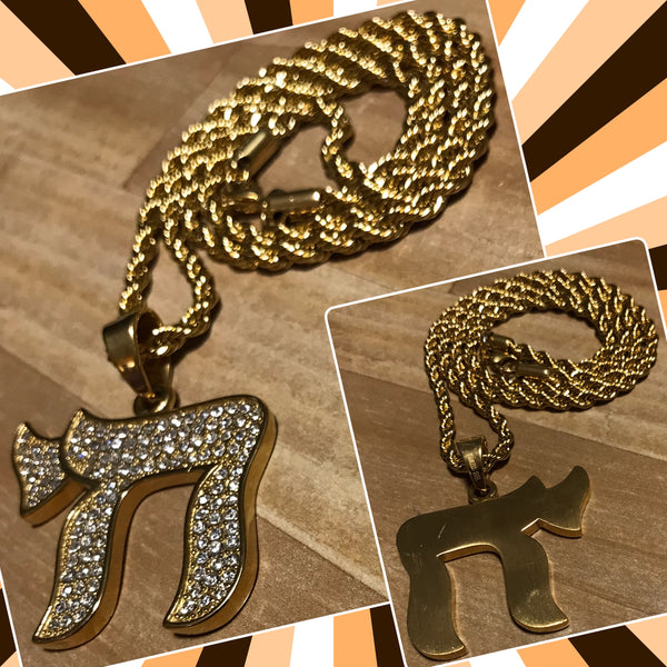 GOLD FORGED STAINLESS STEEL *CHI* PENDANT & ROPE CHAIN NECKLACE SET