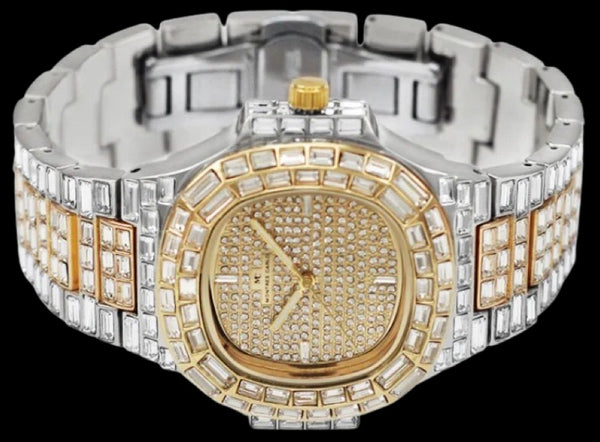 *MC* ~ICED OUT~ (UNISEX) METAL BAND HIP HOP STYLE WATCHES (GOLD/SILVER)